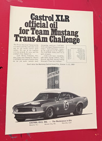 1969 FORD MUSTANG RACE CAR FOR CASTROL XLR MOTOR OIL AD