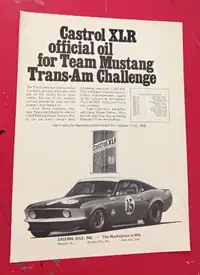 1969 FORD MUSTANG RACE CAR FOR CASTROL XLR MOTOR OIL AD