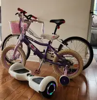 Girls bicycle and hoverboard 