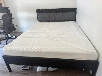 Queen Size Bed Frame with Upholstered Headboard - Like New, View more