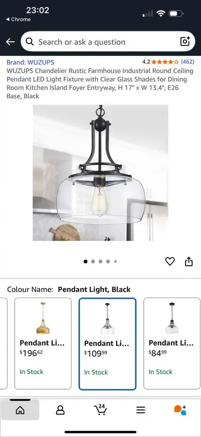WUZUPS Rustic Farmhouse Pendant Light — Black (New), View more