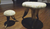 oddity PETITE upholstered STOOLS cow horn SMALLEST 4.5”H cute