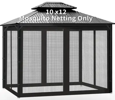 Gazebo Replacement Mosquito Netting 10x12 Black 4 Panel Curtains, View more