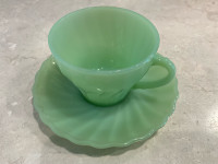Jadeite Fire King Shell pattern teacup and saucer 