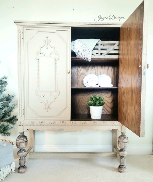 SOLD Refinished 1930s Jacobean Armoire / Hutch / Dressers