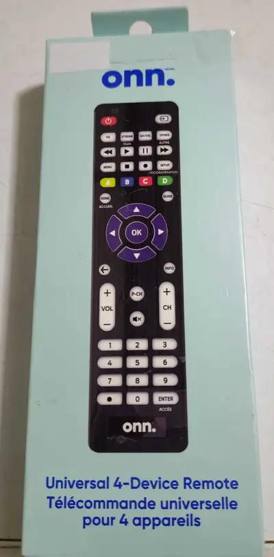 Brand new Onn. universal 4-device remote, compatible with most major TV brands, streaming devices, B...