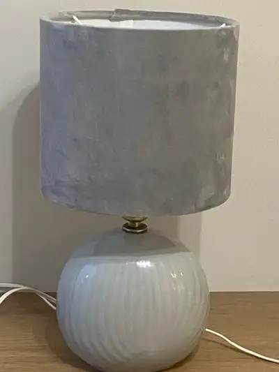 Grey Vintage Lamp with Custom Velvet Shade, View more