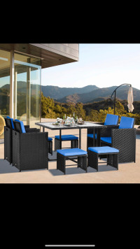 Patio dining set 9 pcs blue 