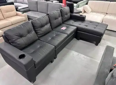 Black Leather 4 Seater Sectional Couch, View more