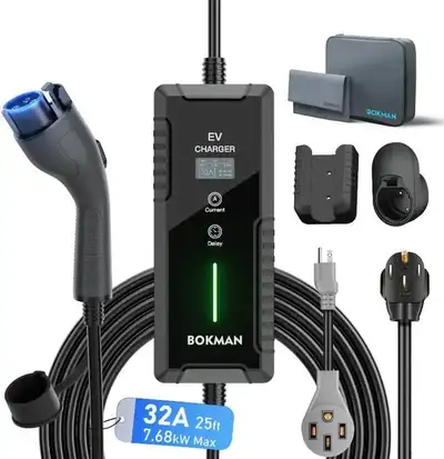 bokman Portable Level 1&2 EV Charger (240V, 32A) with 25ft Charg, View more