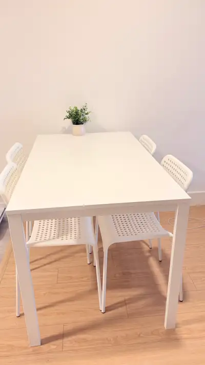 IKEA White Dining Table with 4 Chairs – Excellent Condition, View more