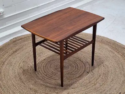 Refinished mid-century walnut side table / end table, View more