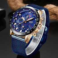 LIGE Fashion Mens Watches Top Brand Luxury Clock Blue Watch Men