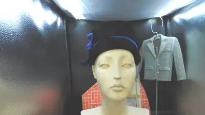 60s SCHIAPARELLI BLACK FUR FELT  BUCKET HAT WITH BLUE , BL BOW, View more