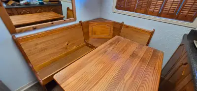 Tiger Pine L-Shaped (Corner) Kitchen Dining Table with Bench, View more