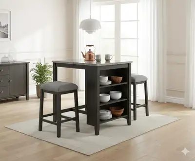 ✨ Pheony Counter Dining Table Set – Modern Marble & Metal ✨, View more