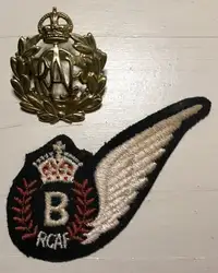 R.C.A.F Cap Badge & Bomber half wing