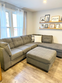 Dark Grey Sectional Sofa and Ottoman