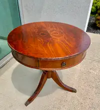 Antique Drum Table w Brass Capped Feet (Solid Walnut Wood)