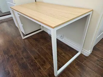 Modern Minimalist Office Desk – Light Oak & Sturdy White Frame, View more