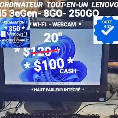 ORDINATEUR  TOUT-EN-UN  LENOVO 20"- 8GO- 250GO, View more