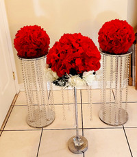 3 Crystal Red Flower Stand Decor