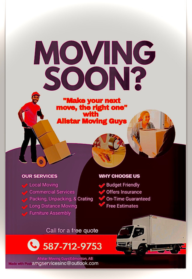 Allstar Moving Guys “Make your next move the right one” in Moving & Storage in Edmonton