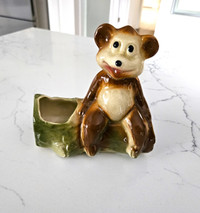 Vintage Bear on a Log Planter