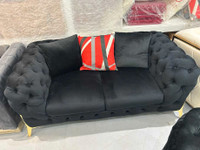 Chesterfield Black Velvet Loveseat Sofa price drop 