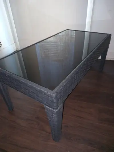 Black Wicker Coffee Table with Glass Top, View more