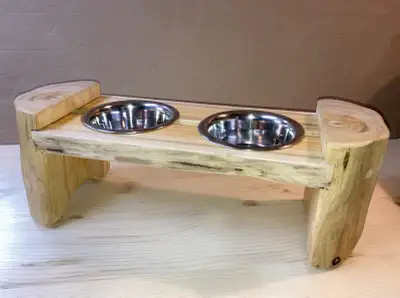 Small Size Rustic Log Dog Feeder, View more