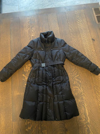 Women's Down Coat, Black, Detachable Hood with Fur Trim, Size M