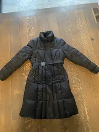 Women's Down Coat, Black, Detachable Hood with Fur Trim, Size M