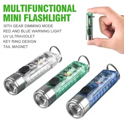 Multi-function Mini EDC LED Flashlight Portable Keychain Light Magnetic Torch USB Rechargeable Uv La...