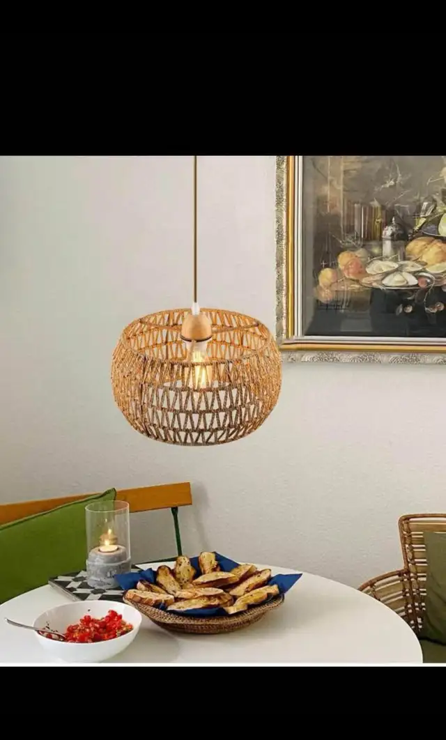 Rattan Pendant Light Fixture Ceiling Bohemian Chandelier Rattan  in Indoor Lighting & Fans in Hamilton - Image 6