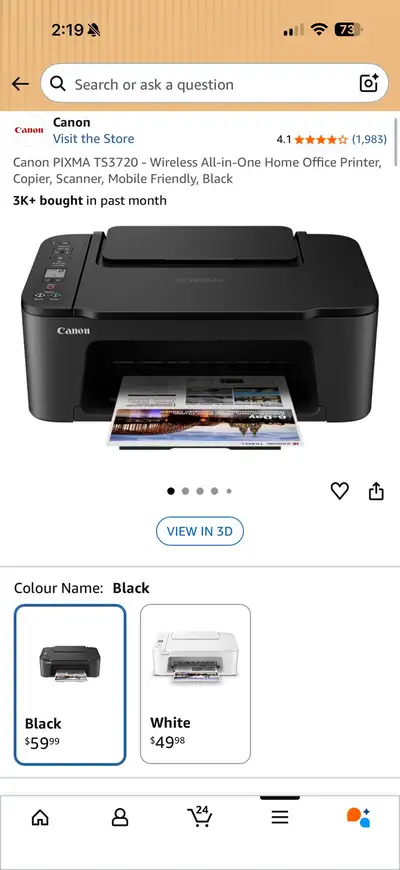 Canon PIXMA TS3720 Wireless All-in-On Printer / Scanner / Copier, View more