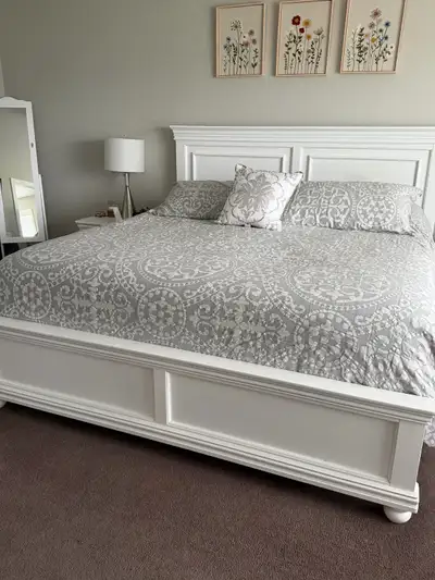 King Size Bed Frame - white in color. In great condition. Frame only- no mattress $250 obo