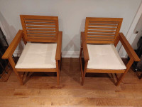 Brand new set of 2 real wood patio chairs with cushions
