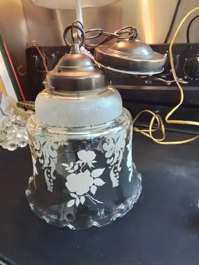 Vintage Glass Pendant Light Fixture with Floral Design, View more