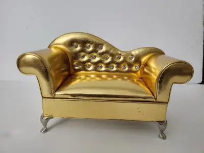 New Vintage Sofa Jewelry Box Case, Golden, with Crystal