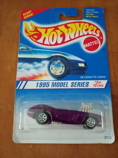 1995 Hot Wheels Collector #341, '58 Corvette Coupe Model series 3 of 12, deep purple. Packaging is u...