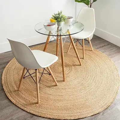 9ft Round Handwoven Jute Area Rug Natural Fiber Boho Soft Braide, View more