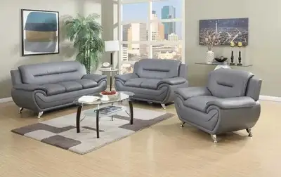 NEW- 3 PC Leather Sofa Sets- White, Brown or Grey, View more