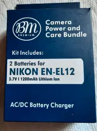 BM Premium 2 EN-EL12 Batteries and Charger for Nikon