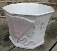 Vintage hand painted octagon ceramic flower pot made in Portugal