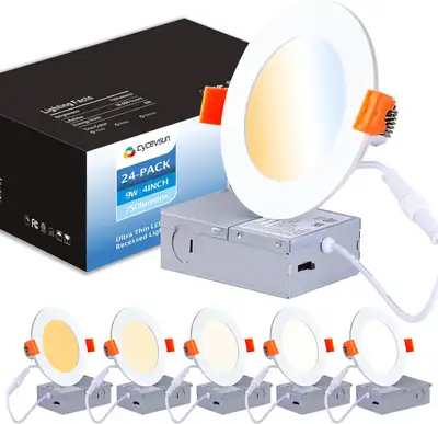 CycevSun 24 Pack Pot Lights LED 4 Inch Slim Recessed Lighting, Dimmable & 5CCT Selectable Downlight...