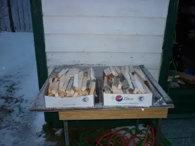 BOXES OF WOOD SPLITS & END CUTTINGS OF BOARD & PLANK, View more