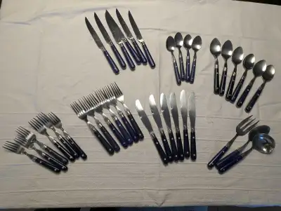  Flatware Set with dark blue handles, View more