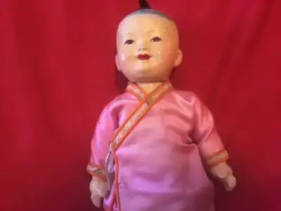 Vintage compo and stuffed body doll, View more