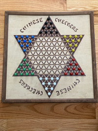 VINTAGE TWO-SIDED CHINESE CHECKERS & CHECKERS GAME BOARD